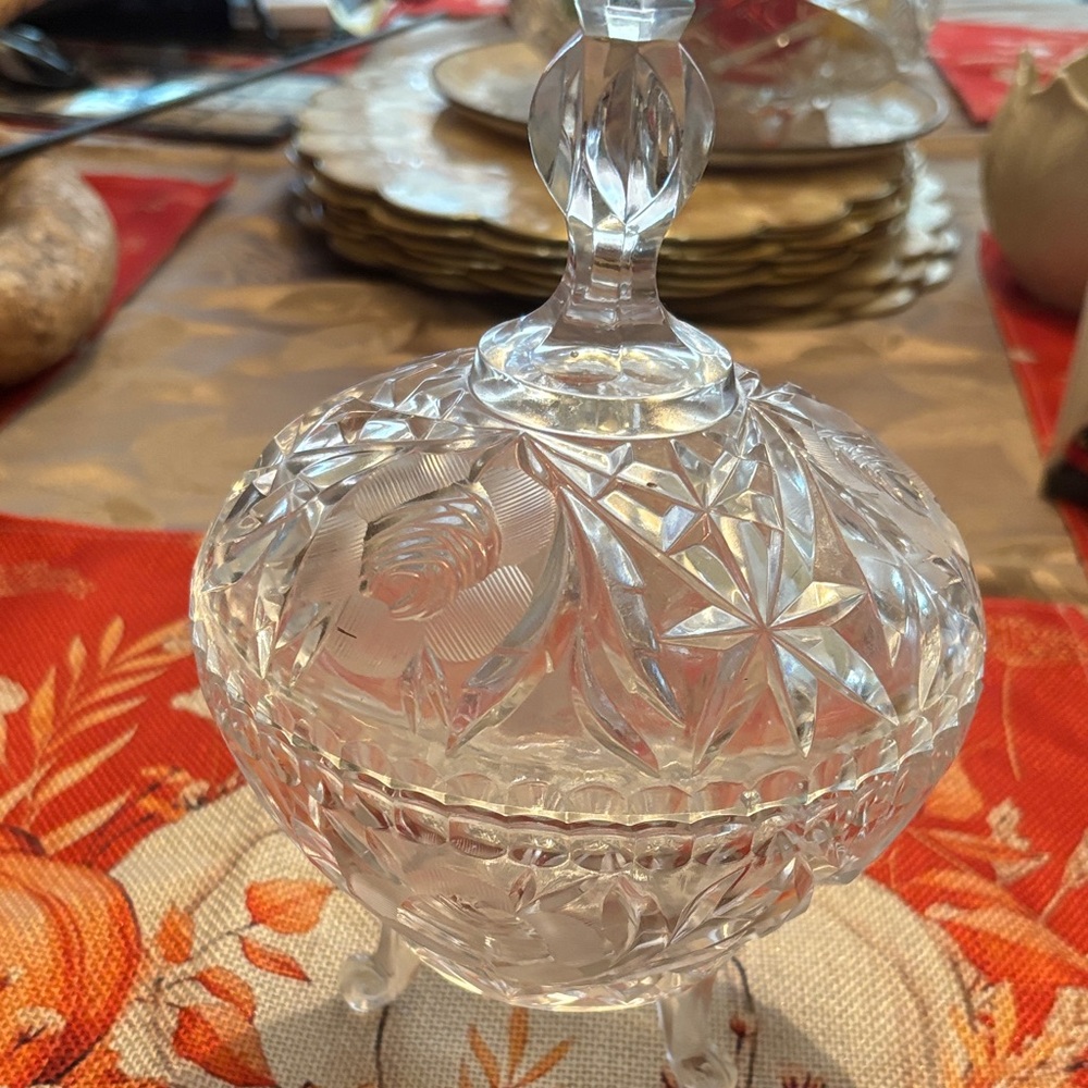 Vintage Three Toed Crystal Candy Dish